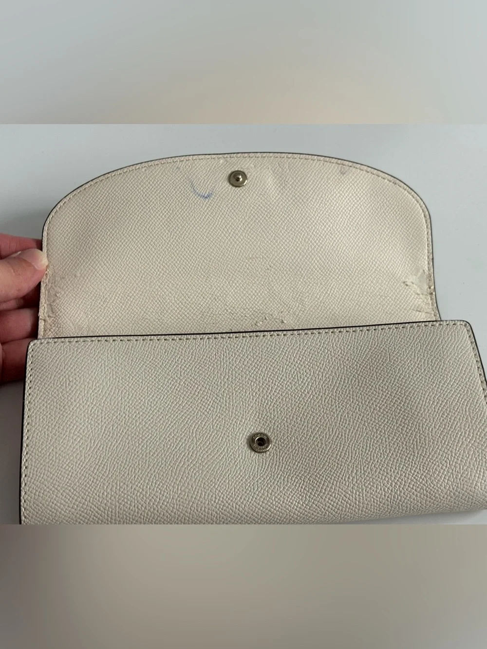 Coach Cream Saffiano Envelope Wallet with Gold Logo